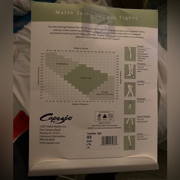 CAPEZIO # 1816 Ultra Soft Transition Tight Dance Tights Color Sun Large L / XL - Picture 2 of 4